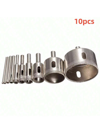 10pcs Diamond Drill Bit Set, 3mm-50mm Coated Round Hole Saws For Tile, Marble, Glass, Ceramic