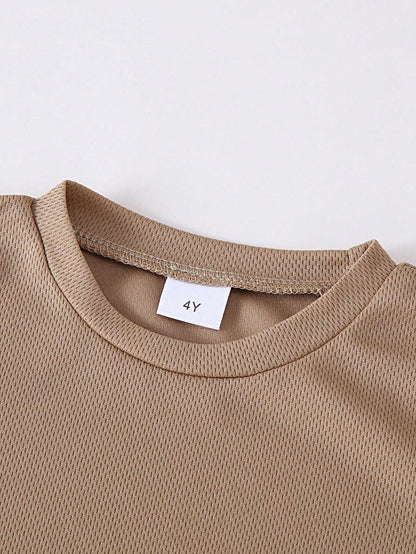 10pcs/Set Baby Casual Solid Color Knit Fabric T-Shirt Matched With Solid Color Shorts Outdoor Suit, Spring/Summer