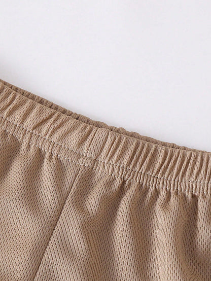 10pcs/Set Baby Casual Solid Color Knit Fabric T-Shirt Matched With Solid Color Shorts Outdoor Suit, Spring/Summer