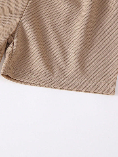 10pcs/Set Baby Casual Solid Color Knit Fabric T-Shirt Matched With Solid Color Shorts Outdoor Suit, Spring/Summer