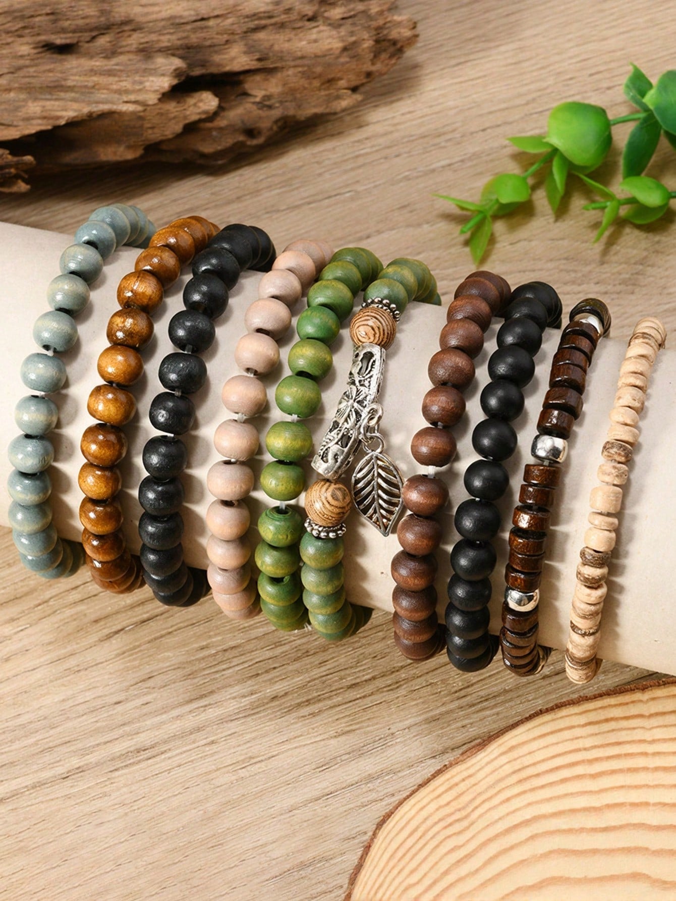 10pcs/Set Bohemian Style Wooden Bead, Sea Turtle, Coconut, Turquoise Bracelet Set, Suitable For Men's Daily Wear, Gift