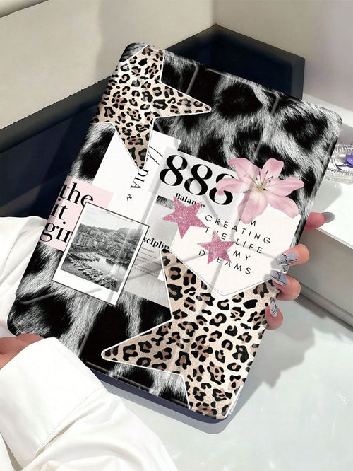 11-Inch Air 3/4/5 2022/2024/2025, Galaxy Tab, Kindle Paperwhite 12th Gen 2024 Tablet Case, Leopard Lily Pattern, Transparent Back Cover, Auto Sleep/Wake, Airbag Protection, Suitable For Gifts And Offi