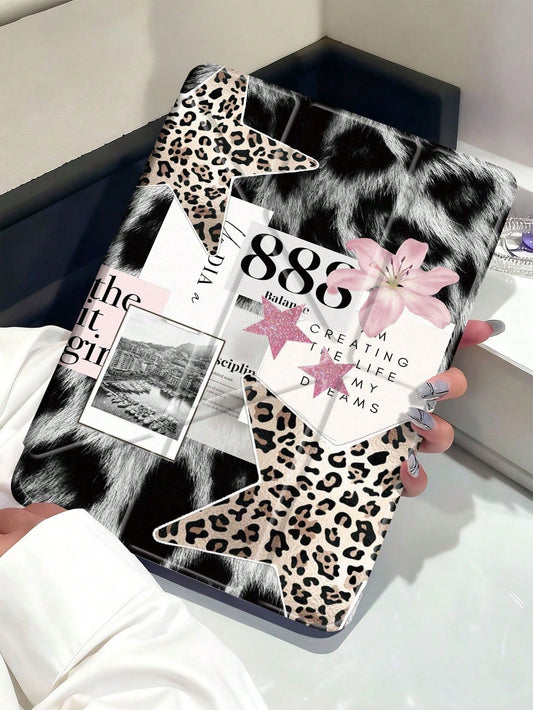 11-Inch Air 3/4/5 2022/2024/2025, Galaxy Tab, Kindle Paperwhite 12th Gen 2024 Tablet Case, Leopard Lily Pattern, Transparent Back Cover, Auto Sleep/Wake, Airbag Protection, Suitable For Gifts And Offi