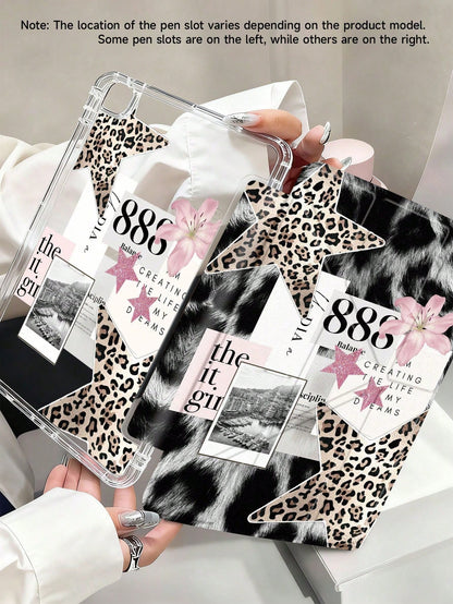 11-Inch Air 3/4/5 2022/2024/2025, Galaxy Tab, Kindle Paperwhite 12th Gen 2024 Tablet Case, Leopard Lily Pattern, Transparent Back Cover, Auto Sleep/Wake, Airbag Protection, Suitable For Gifts And Offi