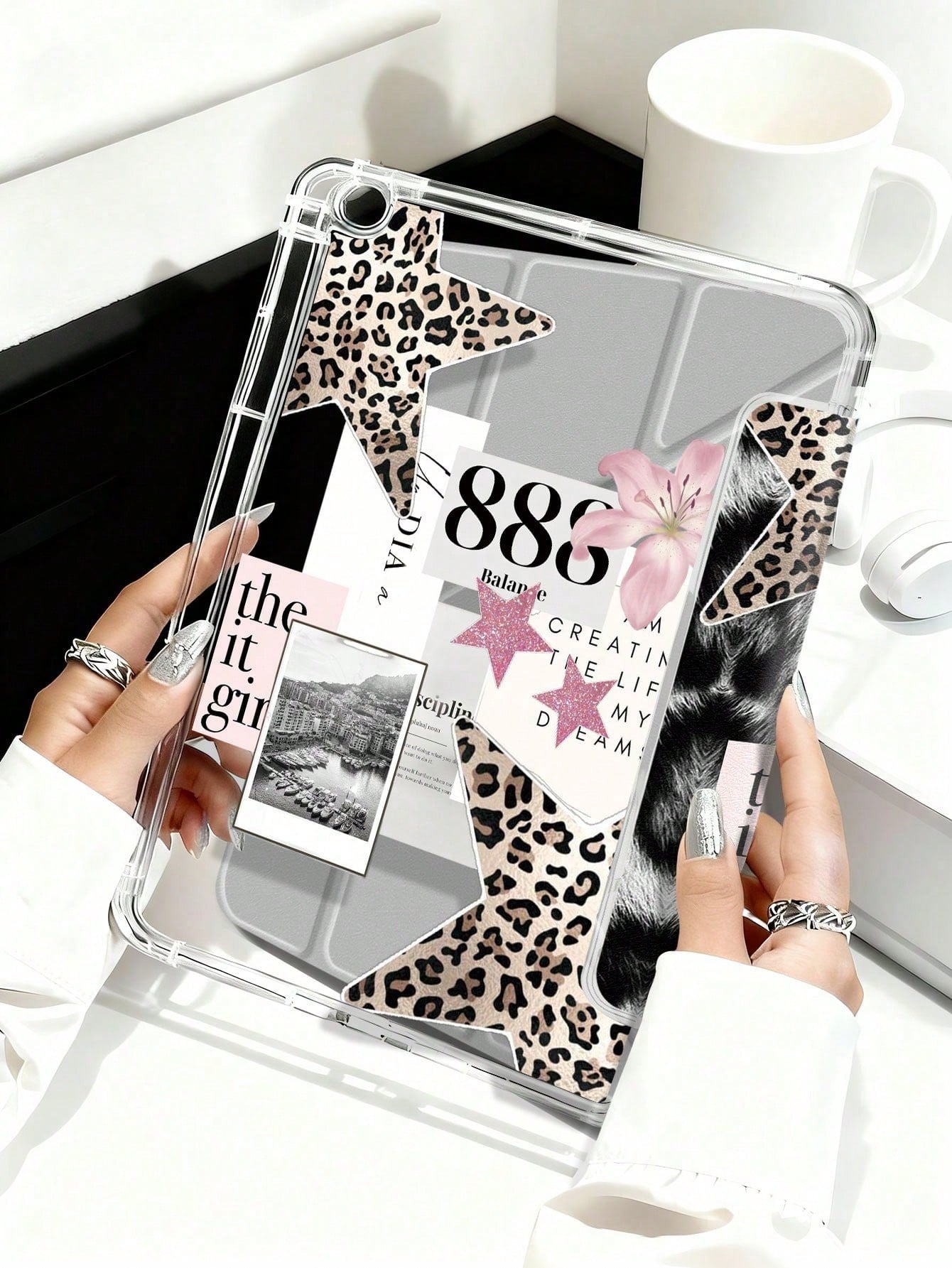 11-Inch Air 3/4/5 2022/2024/2025, Galaxy Tab, Kindle Paperwhite 12th Gen 2024 Tablet Case, Leopard Lily Pattern, Transparent Back Cover, Auto Sleep/Wake, Airbag Protection, Suitable For Gifts And Offi