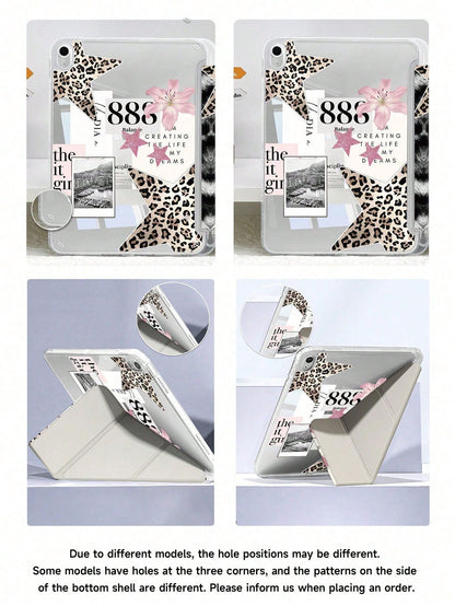 11-Inch Air 3/4/5 2022/2024/2025, Galaxy Tab, Kindle Paperwhite 12th Gen 2024 Tablet Case, Leopard Lily Pattern, Transparent Back Cover, Auto Sleep/Wake, Airbag Protection, Suitable For Gifts And Offi