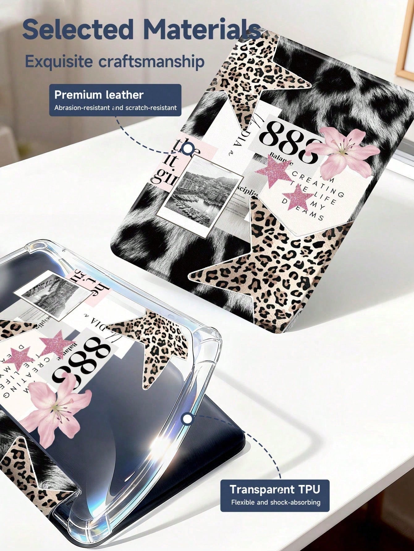 11-Inch Air 3/4/5 2022/2024/2025, Galaxy Tab, Kindle Paperwhite 12th Gen 2024 Tablet Case, Leopard Lily Pattern, Transparent Back Cover, Auto Sleep/Wake, Airbag Protection, Suitable For Gifts And Offi