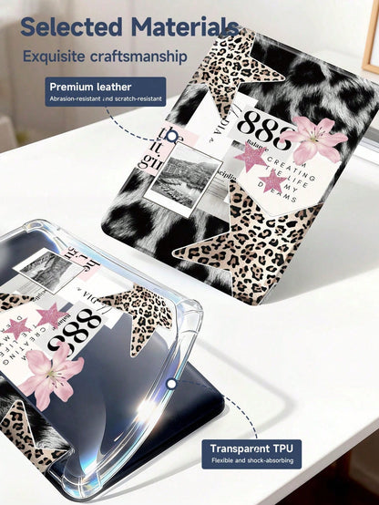 11-Inch Air 3/4/5 2022/2024/2025, Galaxy Tab, Kindle Paperwhite 12th Gen 2024 Tablet Case, Leopard Lily Pattern, Transparent Back Cover, Auto Sleep/Wake, Airbag Protection, Suitable For Gifts And Offi