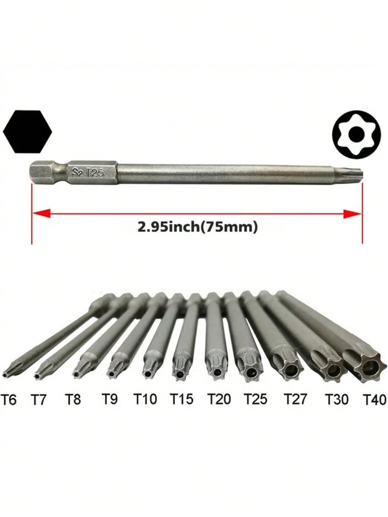 11Pcs Long Torx Security Head Screwdriver Drill Set, 1/4 Inch Hex Shank S2 Steel Torx Screwdriver Bit Set, T6 T7 T8 T9 T10 T15 T20 T25 T27 T30 T40,Tool Accessories