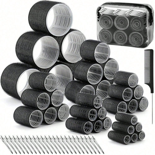 12 Pcs Hair Rollers Set For Blowout Look, Self Grip Curlers With Clips Automatic Rotating Ceramic Hair Curler Negative Ion Anti-Scald Auto Shut Off For Long Thick Hair