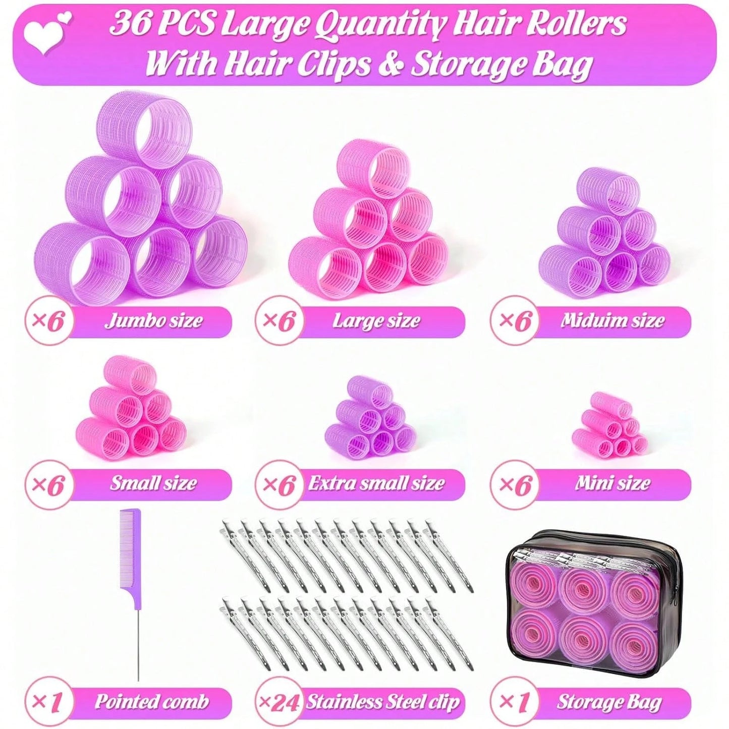 12 Pcs Hair Rollers Set For Blowout Look, Self Grip Curlers With Clips Automatic Rotating Ceramic Hair Curler Negative Ion Anti-Scald Auto Shut Off For Long Thick Hair