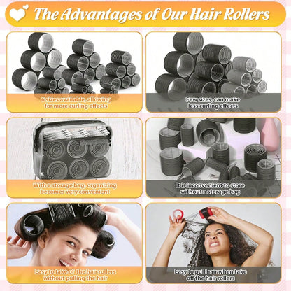 12 Pcs Hair Rollers Set For Blowout Look, Self Grip Curlers With Clips Automatic Rotating Ceramic Hair Curler Negative Ion Anti-Scald Auto Shut Off For Long Thick Hair