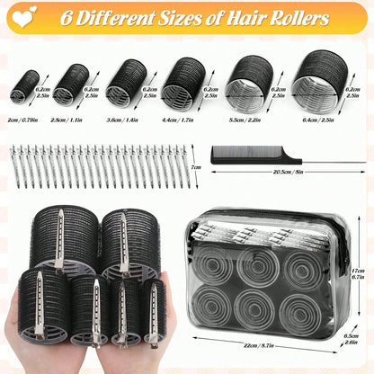 12 Pcs Hair Rollers Set For Blowout Look, Self Grip Curlers With Clips Automatic Rotating Ceramic Hair Curler Negative Ion Anti-Scald Auto Shut Off For Long Thick Hair