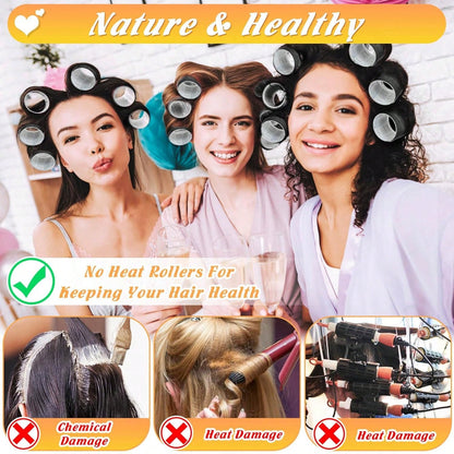 12 Pcs Hair Rollers Set For Blowout Look, Self Grip Curlers With Clips Automatic Rotating Ceramic Hair Curler Negative Ion Anti-Scald Auto Shut Off For Long Thick Hair