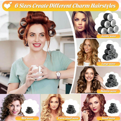 12 Pcs Hair Rollers Set For Blowout Look, Self Grip Curlers With Clips Automatic Rotating Ceramic Hair Curler Negative Ion Anti-Scald Auto Shut Off For Long Thick Hair