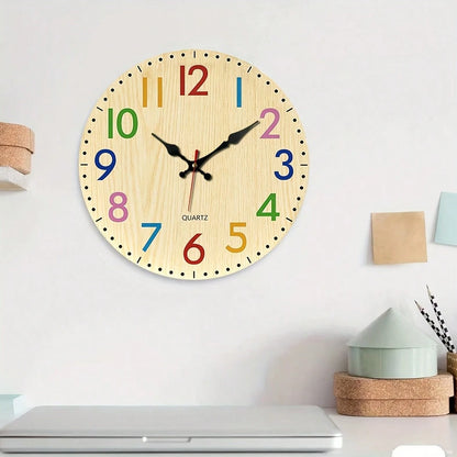 12inch, 1PC, Simple Colorful Digital Wooden Silent Wall Clock (Requires 1 AA Battery, Not Included),Room Decor,Home Decor,Wall Decor
