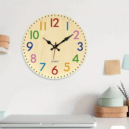 12inch, 1PC, Simple Colorful Digital Wooden Silent Wall Clock (Requires 1 AA Battery, Not Included),Room Decor,Home Decor,Wall Decor