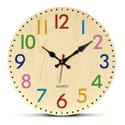 12inch, 1PC, Simple Colorful Digital Wooden Silent Wall Clock (Requires 1 AA Battery, Not Included),Room Decor,Home Decor,Wall Decor