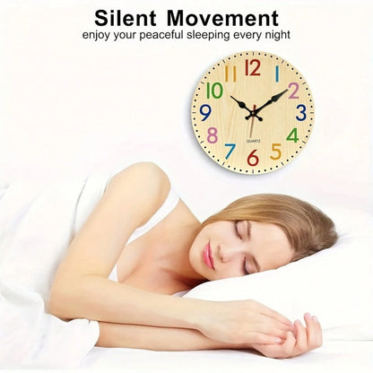 12inch, 1PC, Simple Colorful Digital Wooden Silent Wall Clock (Requires 1 AA Battery, Not Included),Room Decor,Home Decor,Wall Decor