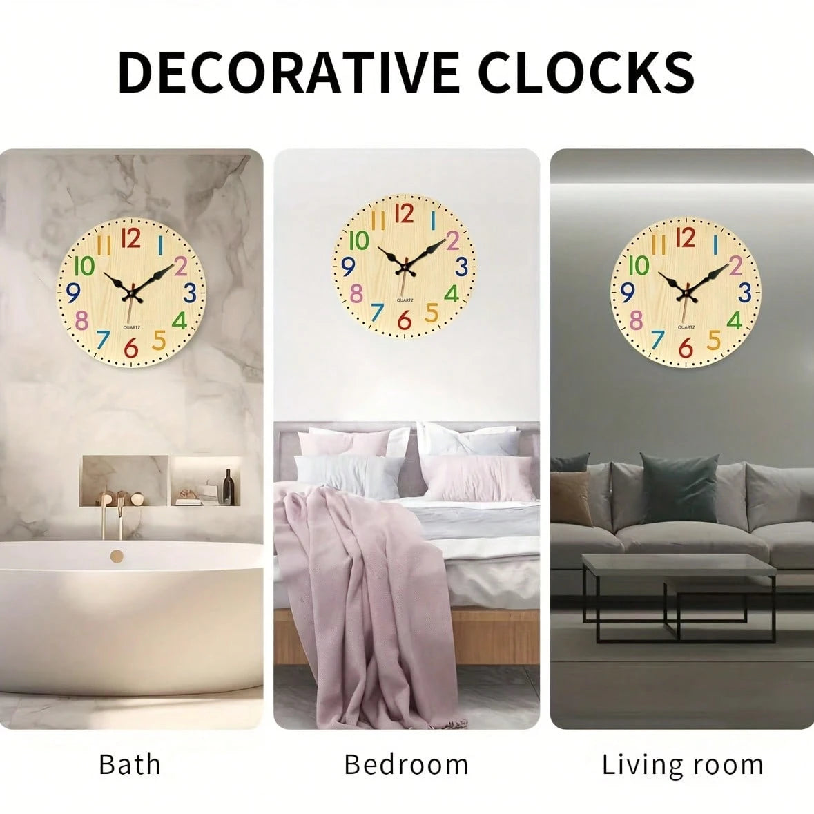12inch, 1PC, Simple Colorful Digital Wooden Silent Wall Clock (Requires 1 AA Battery, Not Included),Room Decor,Home Decor,Wall Decor