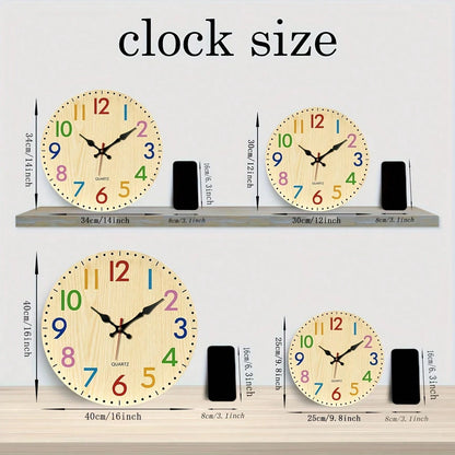 12inch, 1PC, Simple Colorful Digital Wooden Silent Wall Clock (Requires 1 AA Battery, Not Included),Room Decor,Home Decor,Wall Decor