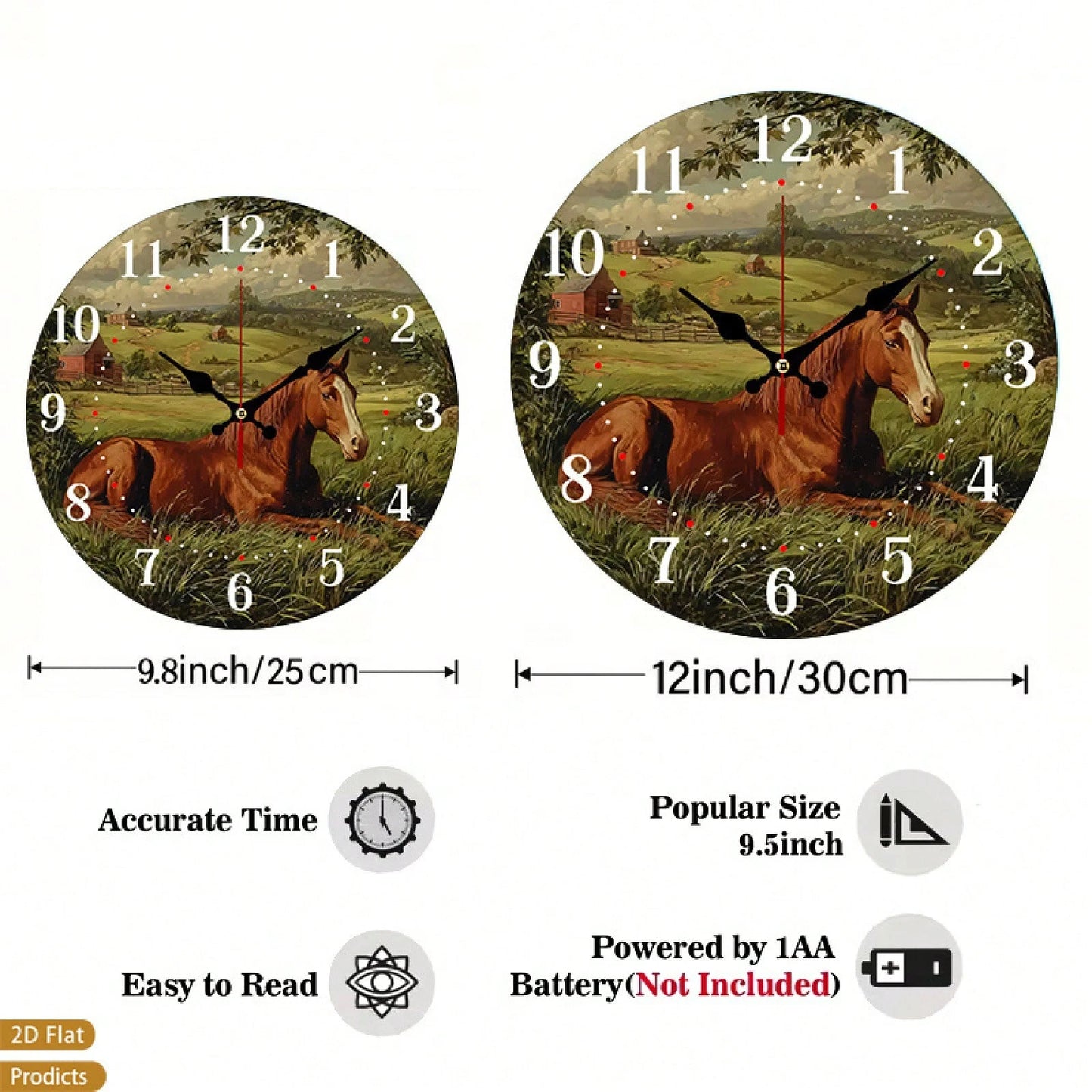 12inch Vintage Farmhouse Wall Clock, Silent And Non-Ticking, Perfect For Baby Rooms, Bedrooms, Offices, And Living Rooms, Battery-Powered