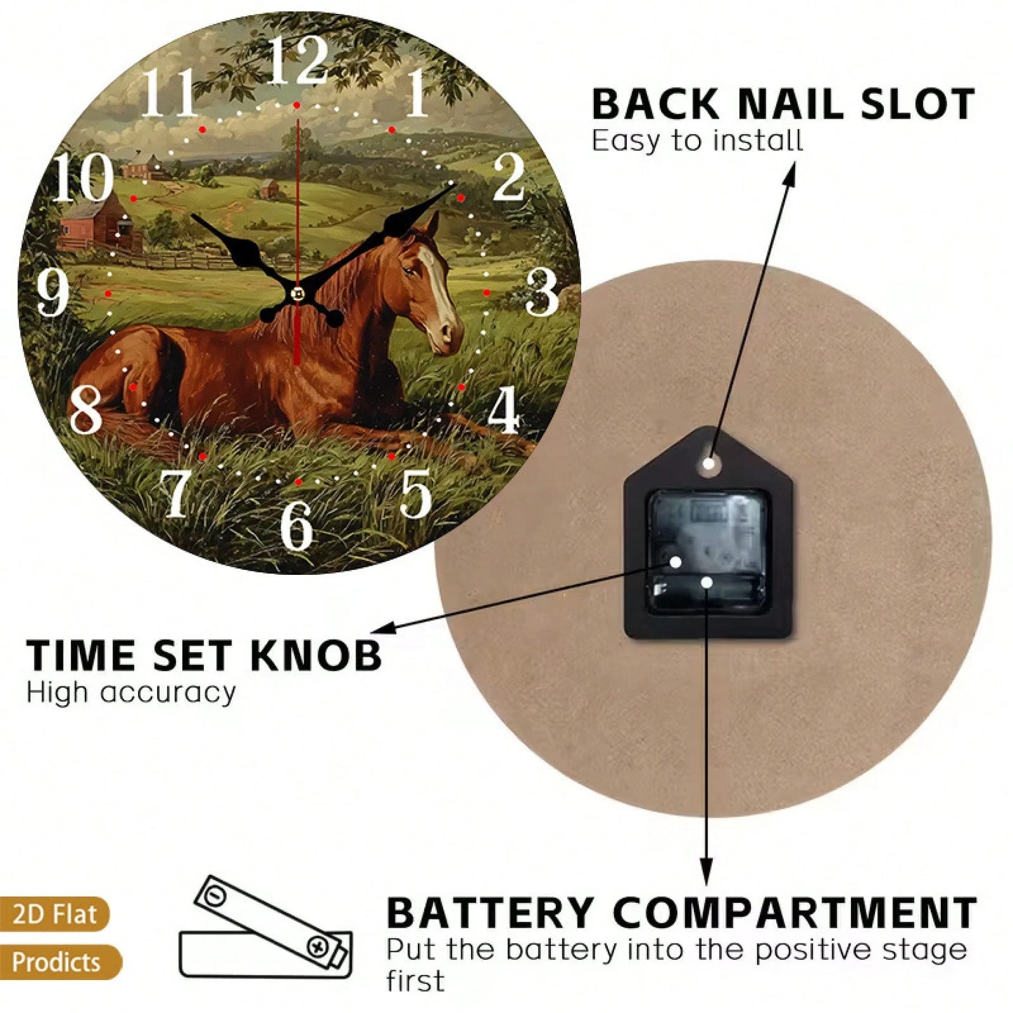 12inch Vintage Farmhouse Wall Clock, Silent And Non-Ticking, Perfect For Baby Rooms, Bedrooms, Offices, And Living Rooms, Battery-Powered