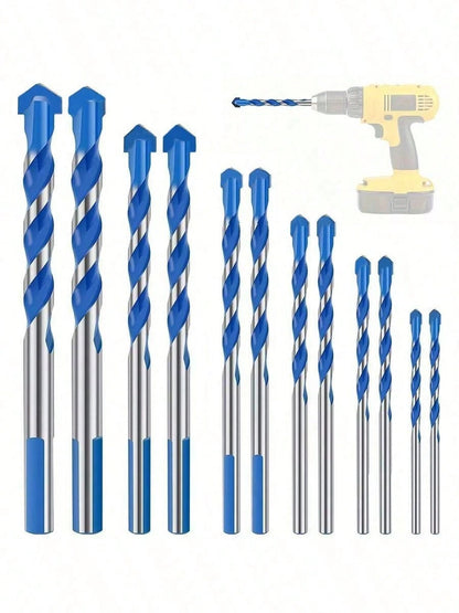 12pcs Blue Diamond Drill Bit Set- Ceramic Tile Glass Concrete Drilling Bits, Multi-Purpose Triangular Alloy Drill Bits, High Hardness Hole Opener, Suitable For Ceramic Tile Cement Concrete Wall (3/4