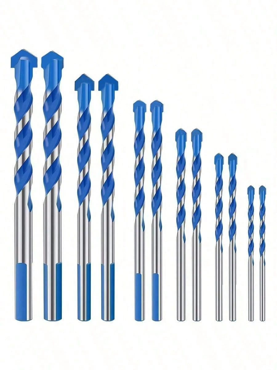 12pcs Blue Diamond Drill Bit Set- Ceramic Tile Glass Concrete Drilling Bits, Multi-Purpose Triangular Alloy Drill Bits, High Hardness Hole Opener, Suitable For Ceramic Tile Cement Concrete Wall (3/4