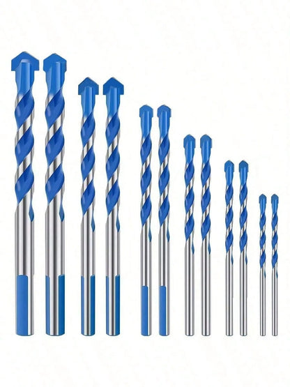 12pcs Blue Diamond Drill Bit Set- Ceramic Tile Glass Concrete Drilling Bits, Multi-Purpose Triangular Alloy Drill Bits, High Hardness Hole Opener, Suitable For Ceramic Tile Cement Concrete Wall (3/4