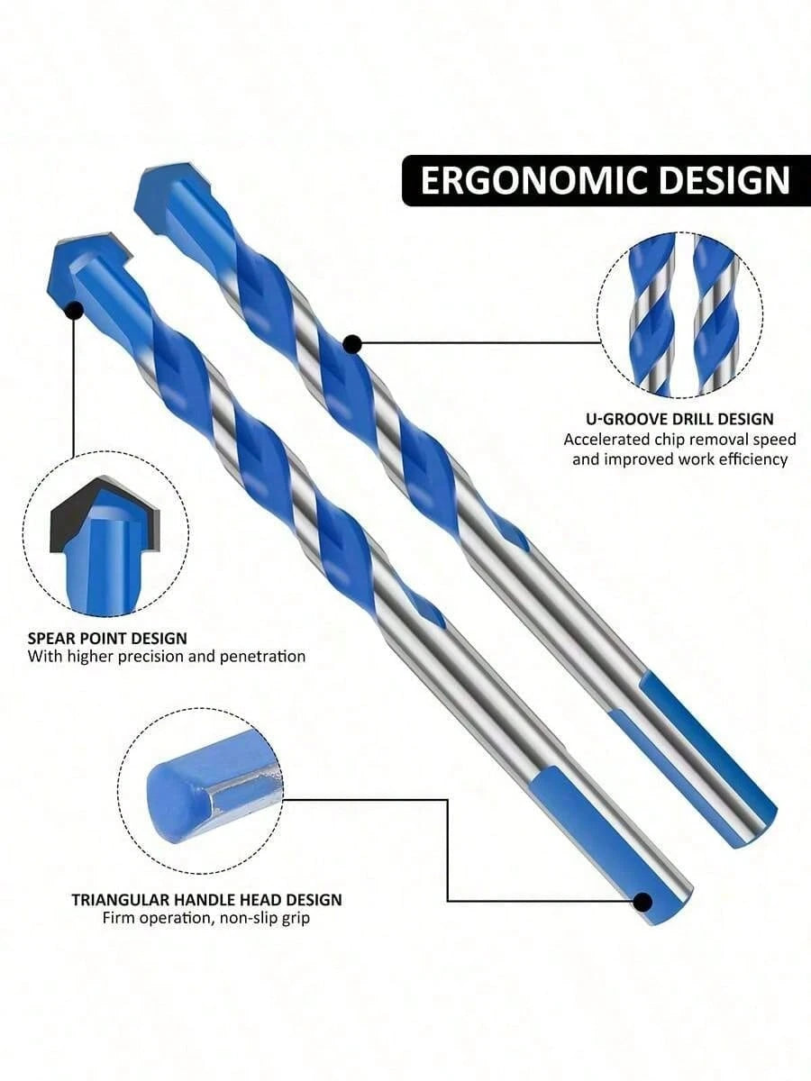 12pcs Blue Diamond Drill Bit Set- Ceramic Tile Glass Concrete Drilling Bits, Multi-Purpose Triangular Alloy Drill Bits, High Hardness Hole Opener, Suitable For Ceramic Tile Cement Concrete Wall (3/4