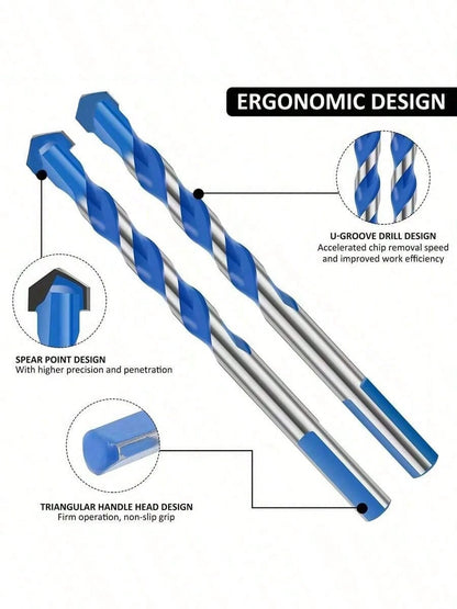 12pcs Blue Diamond Drill Bit Set- Ceramic Tile Glass Concrete Drilling Bits, Multi-Purpose Triangular Alloy Drill Bits, High Hardness Hole Opener, Suitable For Ceramic Tile Cement Concrete Wall (3/4