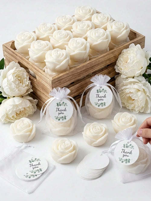 12pcs Rose Scented Candle Gift Set, Includes Organza Bag And Thank You Card, Romantic Rose Shaped Scented Candles, Suitable For Wedding, Party, Proposal, Home Decor