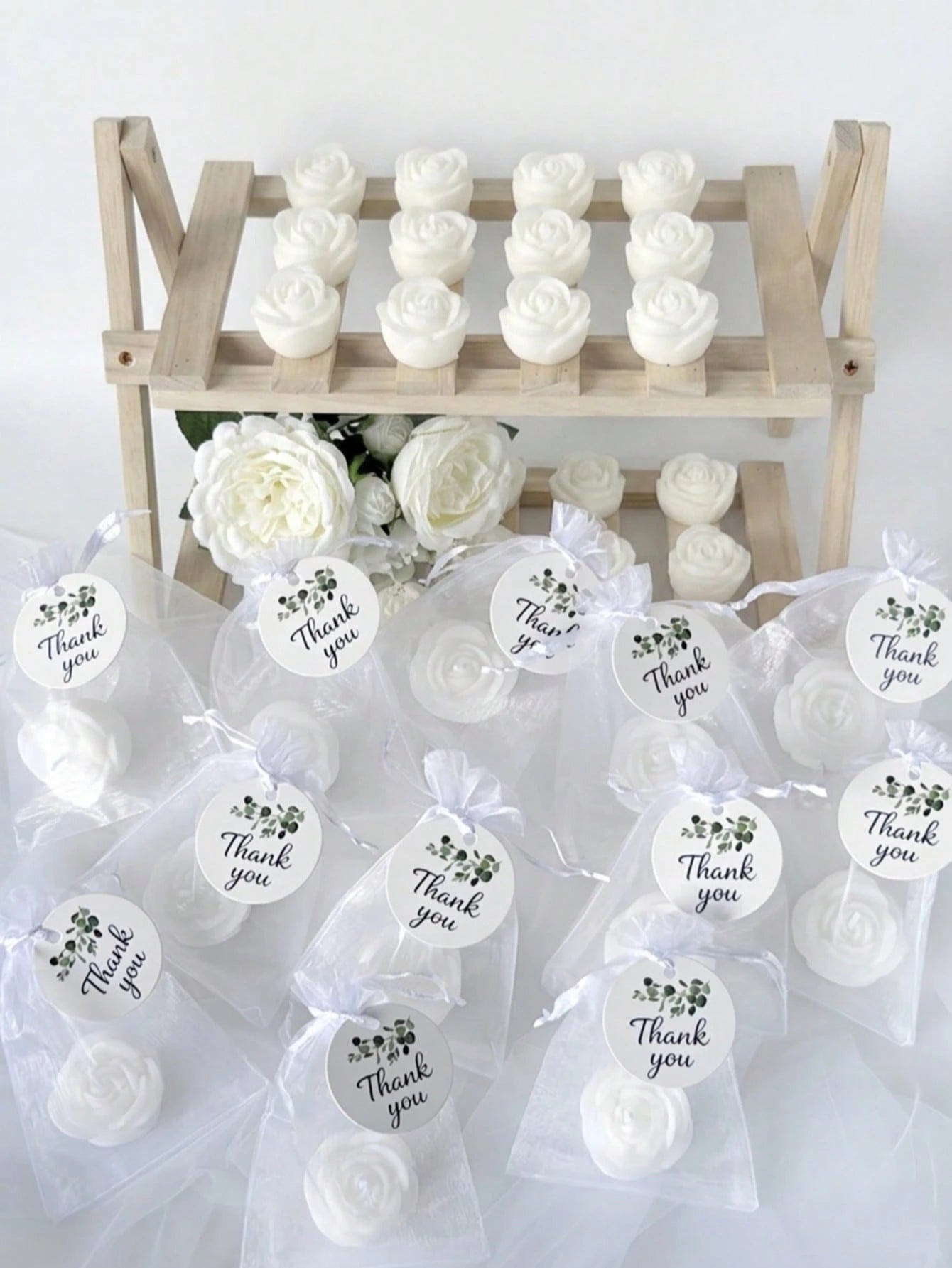 12pcs Rose Scented Candle Gift Set, Includes Organza Bag And Thank You Card, Romantic Rose Shaped Scented Candles, Suitable For Wedding, Party, Proposal, Home Decor
