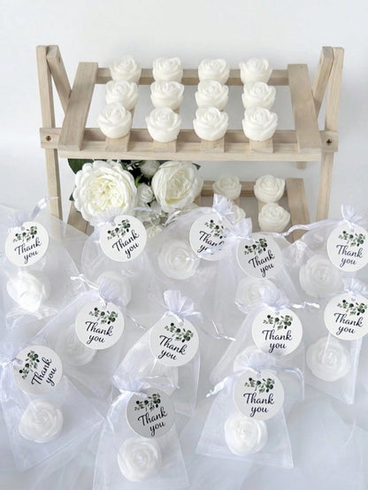 12pcs Rose Scented Candle Gift Set, Includes Organza Bag And Thank You Card, Romantic Rose Shaped Scented Candles, Suitable For Wedding, Party, Proposal, Home Decor