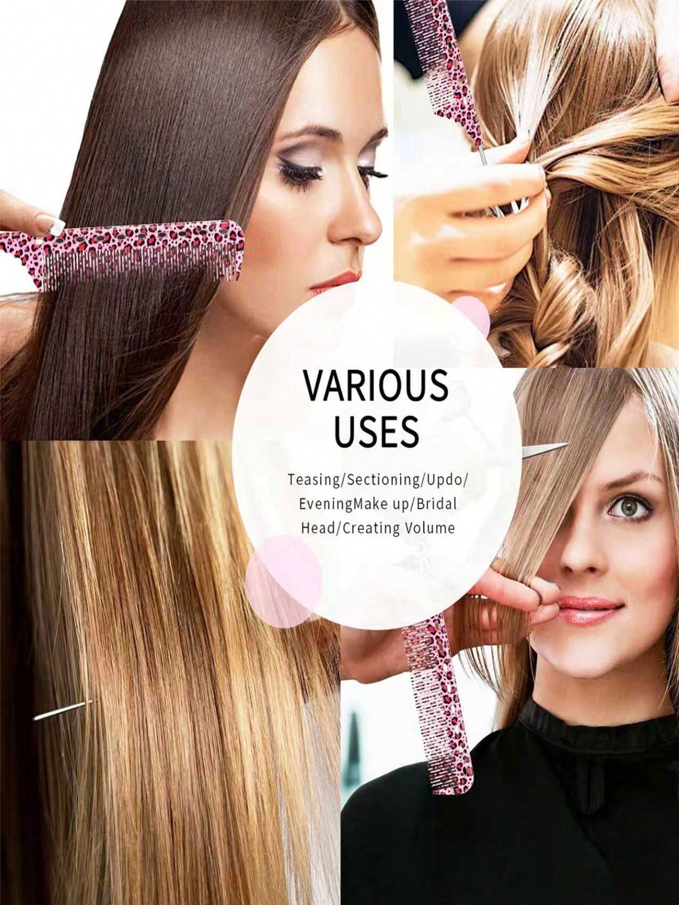 15 Patterns Colorful Anti-Static Tail Comb- Suitable For Professional Hairstyling And Home Use, Durable And Fashionable, Leopard Print/Fluorescent/Floral Patterns Available