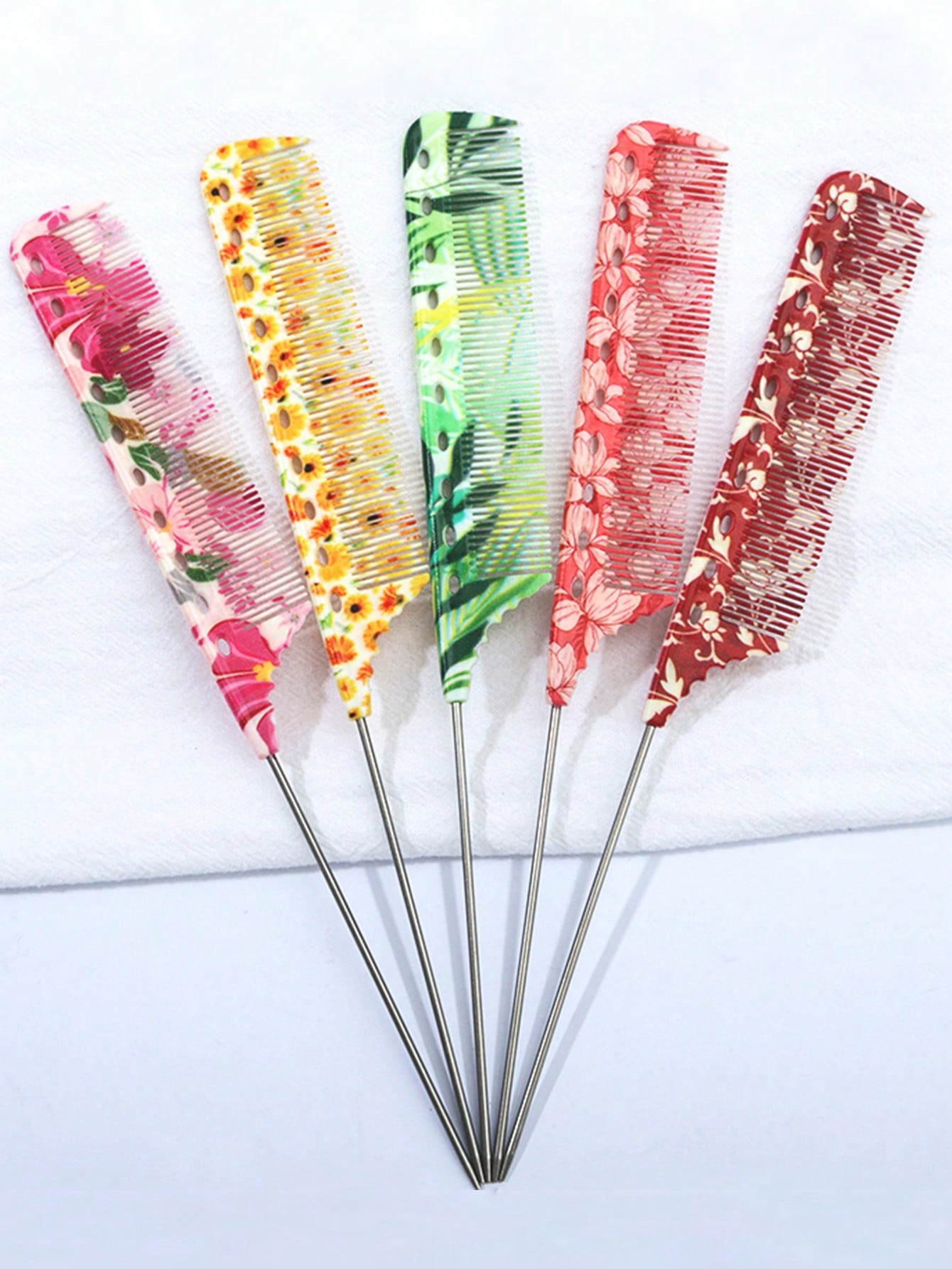 15 Patterns Colorful Anti-Static Tail Comb- Suitable For Professional Hairstyling And Home Use, Durable And Fashionable, Leopard Print/Fluorescent/Floral Patterns Available
