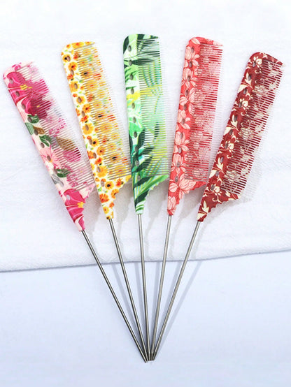 15 Patterns Colorful Anti-Static Tail Comb- Suitable For Professional Hairstyling And Home Use, Durable And Fashionable, Leopard Print/Fluorescent/Floral Patterns Available