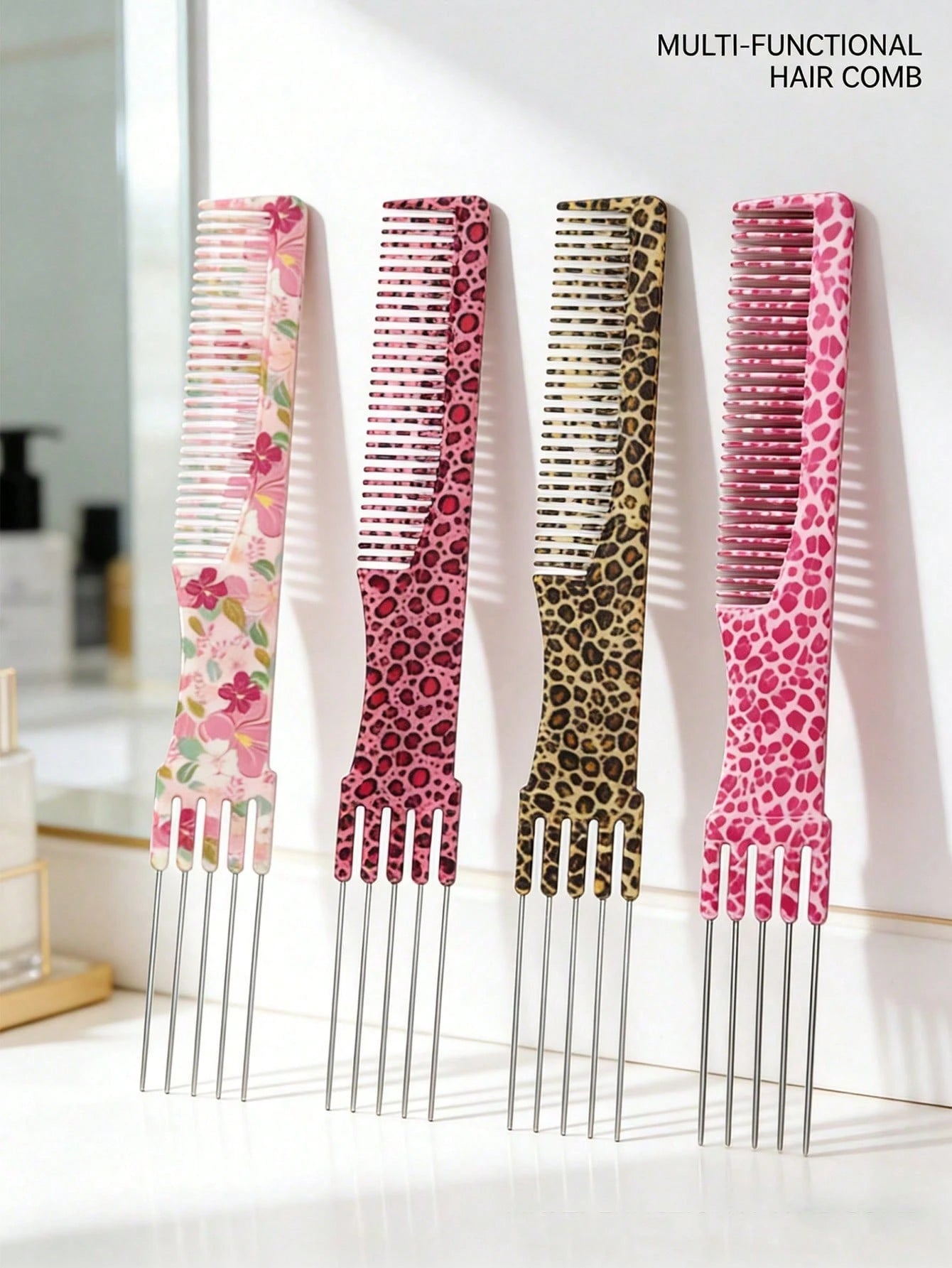 15 Patterns Colorful Anti-Static Tail Comb- Suitable For Professional Hairstyling And Home Use, Durable And Fashionable, Leopard Print/Fluorescent/Floral Patterns Available
