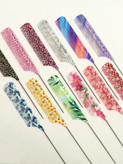 15 Patterns Colorful Anti-Static Tail Comb- Suitable For Professional Hairstyling And Home Use, Durable And Fashionable, Leopard Print/Fluorescent/Floral Patterns Available