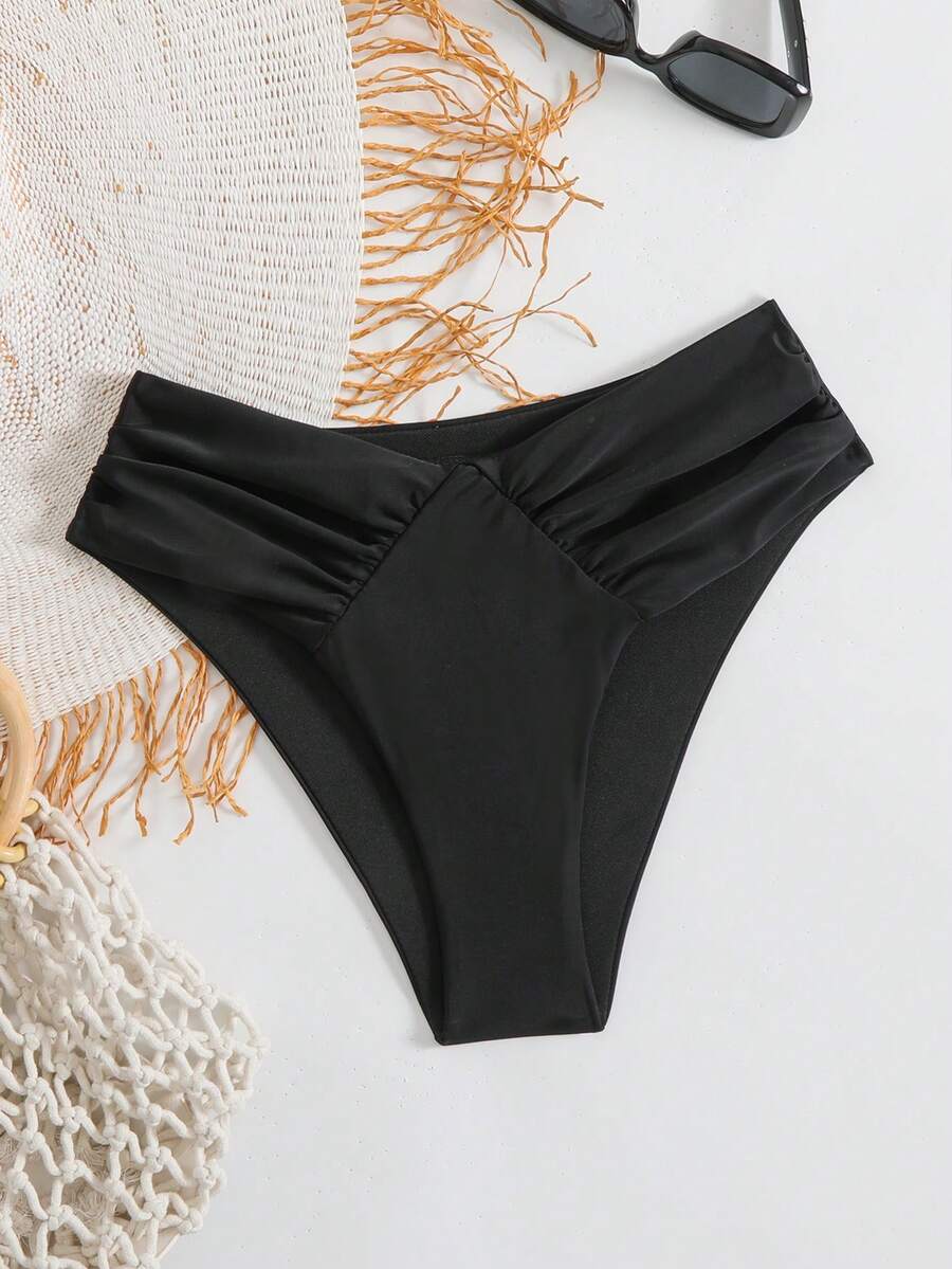 Oceva Women's Solid Color Ruched V-Shaped Bikini Bottom