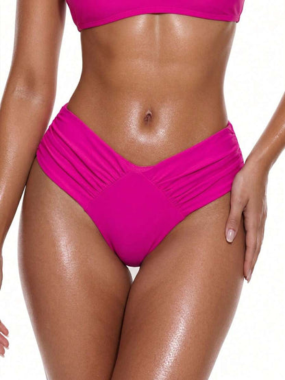 Oceva Women's Solid Color Ruched V-Shaped Bikini Bottom