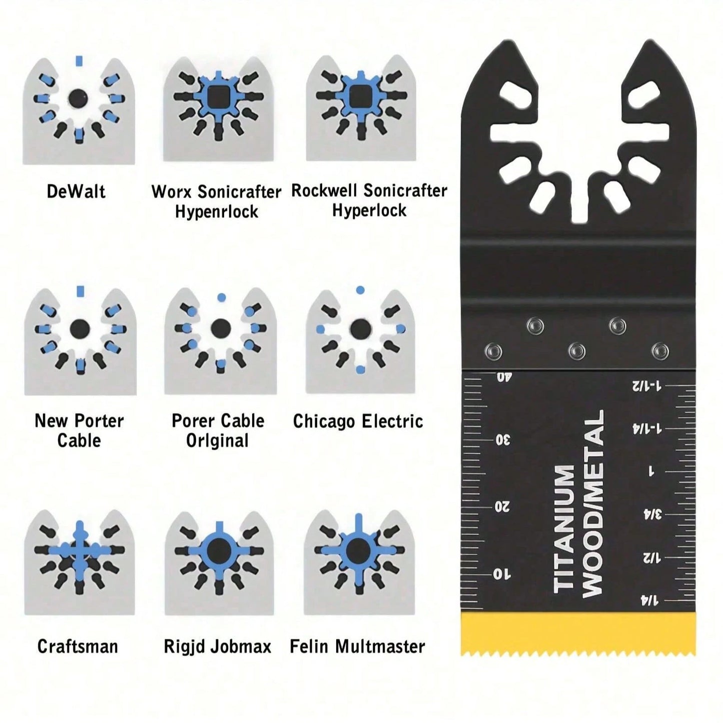 18pcs Titanium Oscillating Tool Blades, Multi-Functional Oscillating Saw Blade Set Suitable For Cutting Wood, Metal, Nails, Plastic
