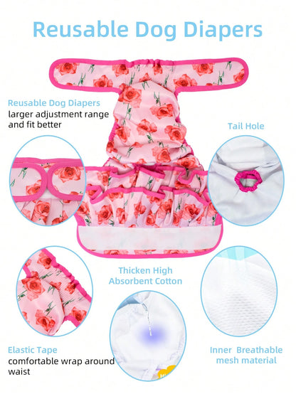 1Pack/3pcs Female Dog Diapers, High Absorbency Washable Dog Diapers For Female Dogs In Heat, Incontinence, Or Excitement Urination