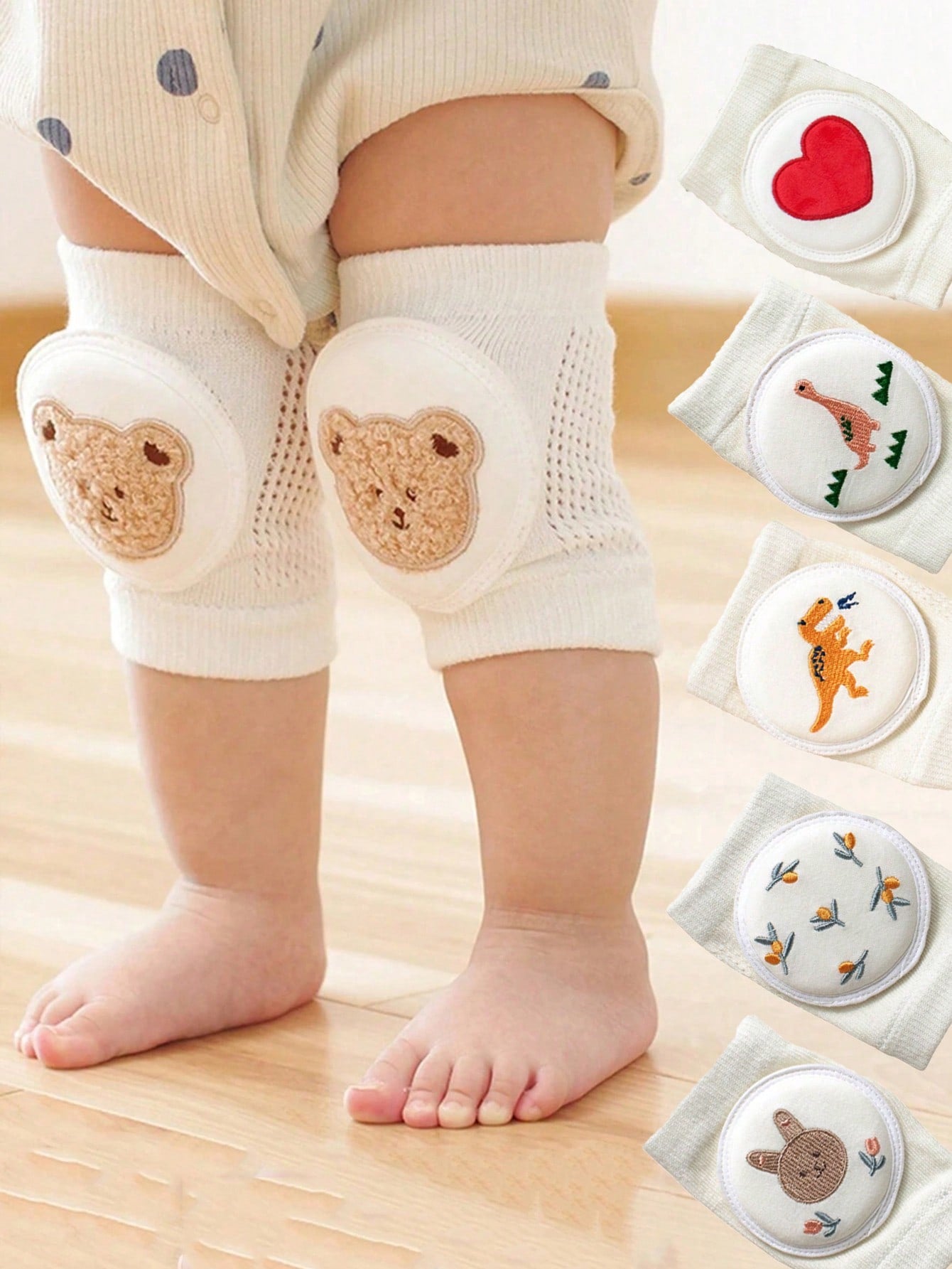 1pair Baby Crawling Knee Pads, With Embroidery Design, Anti-Slip Breathable Mesh Material, Suitable For 0-3 Years Old Infants For Crawling, Learning To Walk, Outdoor/Indoor Activities, And Slip Resist
