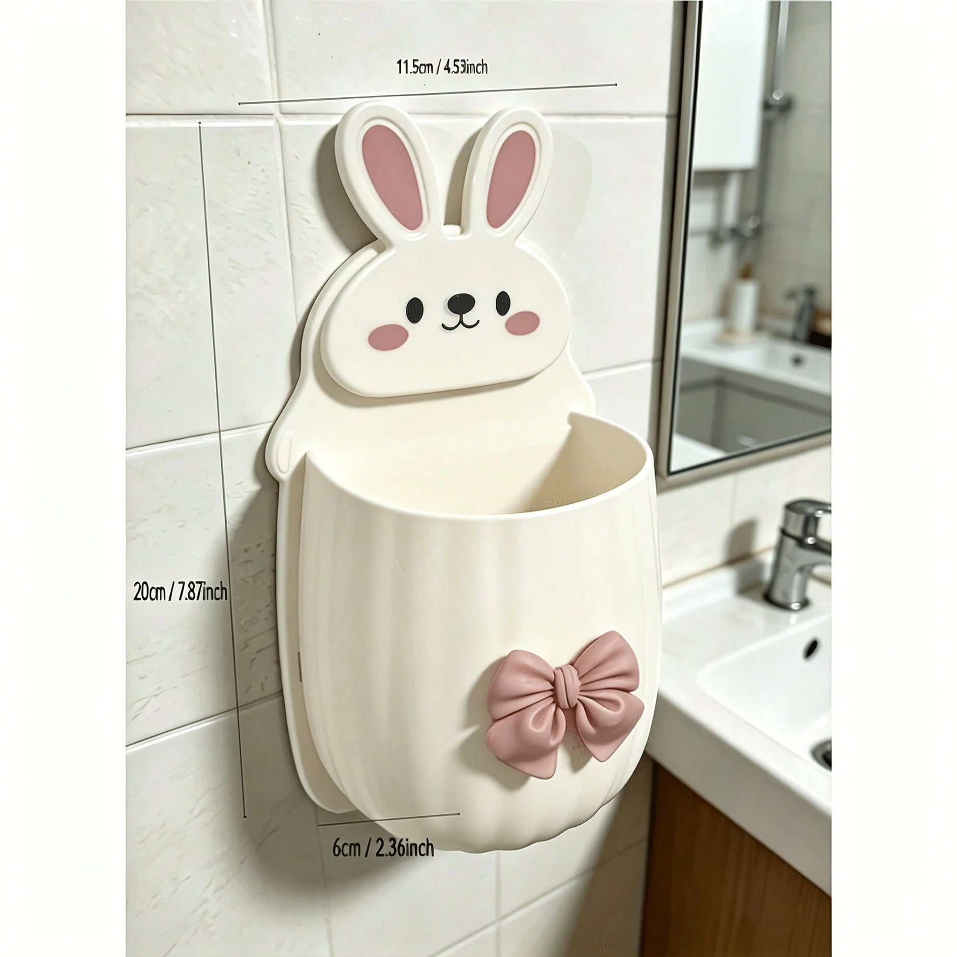 1pc/1set Cute Rabbit Storage Rack + Bowknot Decoration, Space-Saving Wall-Mounted Toothbrush & Toothpaste Holder, Bathroom Decor Accessory