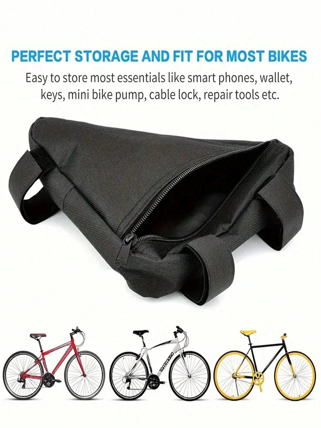 1pc/2pcs Quick-Release Bicycle Tripod Bag- Made Of Durable Oxford Fabric, Featuring Adjustable Straps & Secure Zipper Closure, Stylish Black Riding Storage Bag, Convenient For Bicycle Access And Outd