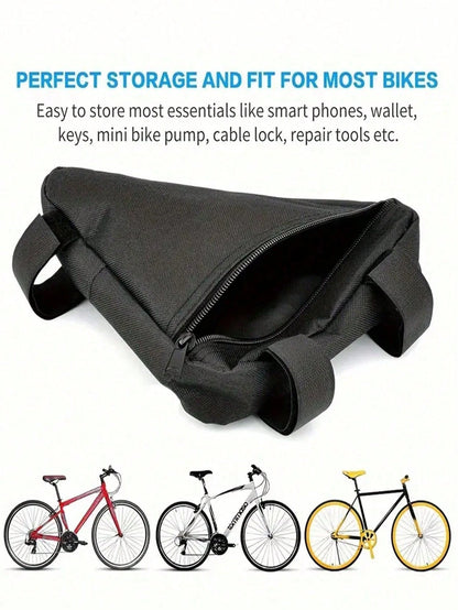 1pc/2pcs Quick-Release Bicycle Tripod Bag- Made Of Durable Oxford Fabric, Featuring Adjustable Straps & Secure Zipper Closure, Stylish Black Riding Storage Bag, Convenient For Bicycle Access And Outd