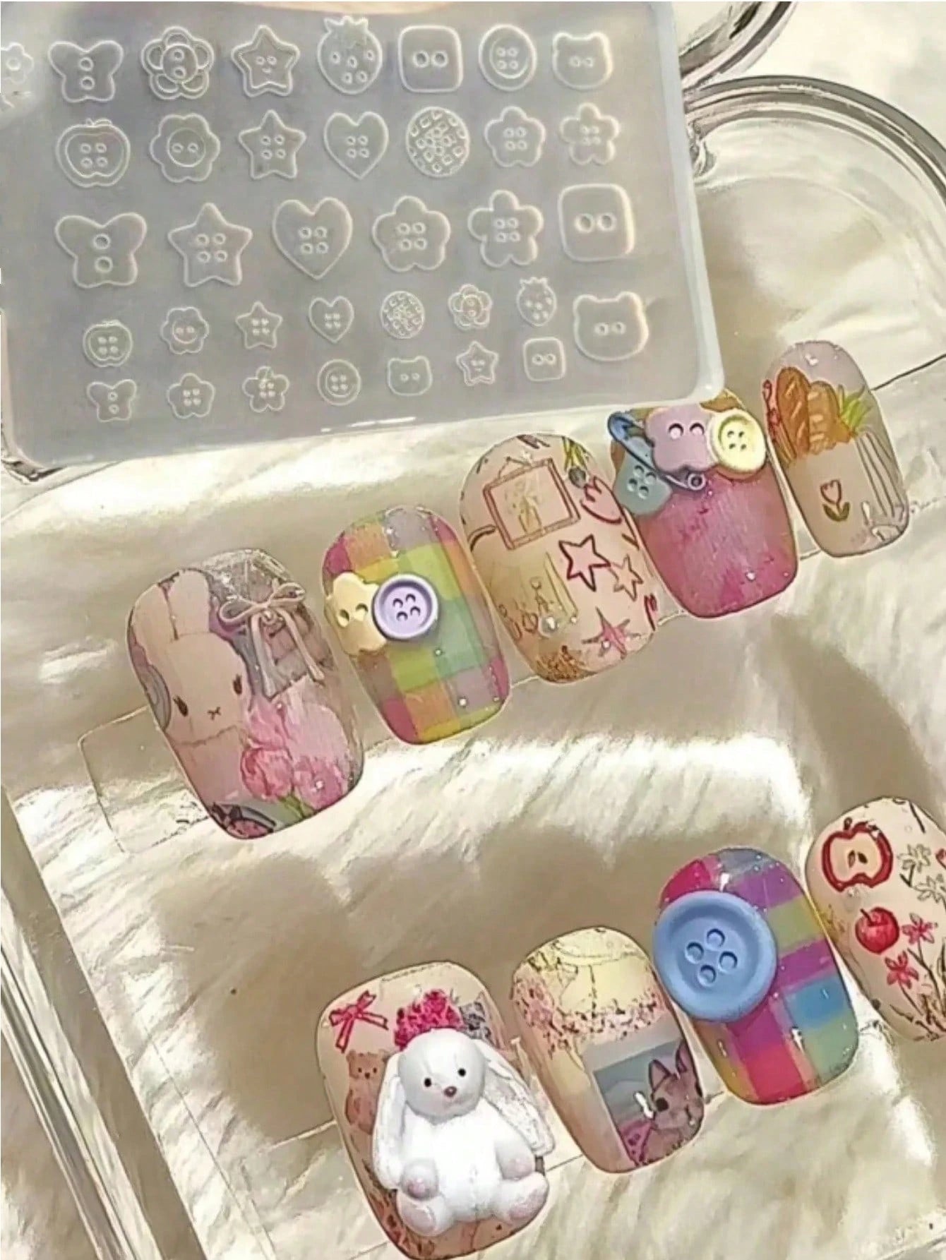 1pc 3D Button Nail Art Mold Silicone Tool Asymmetrical Shape Button Decor Nail Art Jewelry Resin Mold Nail Art Supplies
