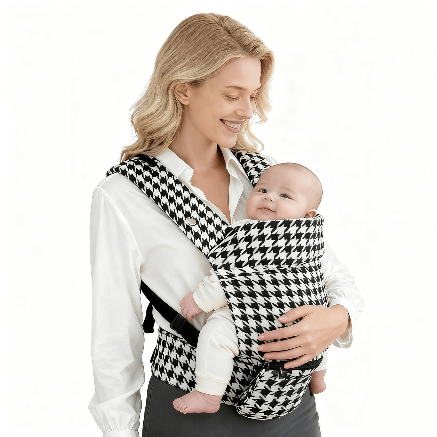 1Pc 40*40*30cm Houndstooth Cotton Baby Carrier, 2 Ways Face In & Face Out Infant Sling Carrier With Adjustable X Padded Shoulder Straps